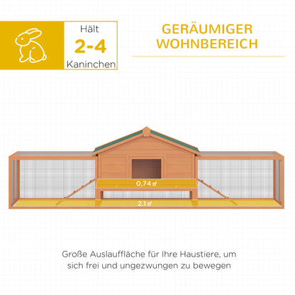 Small Animal Hutch Rabbit Hutch with 2 Enclosures 2 Ramps Small Animal House Small Animal Cage Weatherproof Pine Wood Natural+Green XXL 310 cm