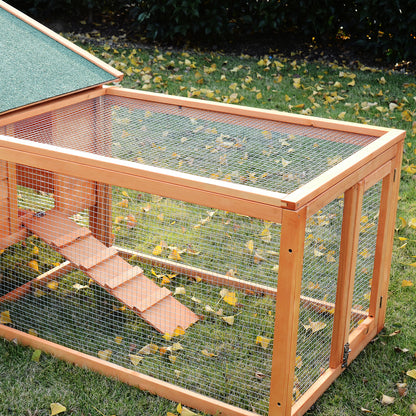 Small Animal Hutch Rabbit Hutch with 2 Enclosures 2 Ramps Small Animal House Small Animal Cage Weatherproof Pine Wood Natural+Green XXL 310 cm