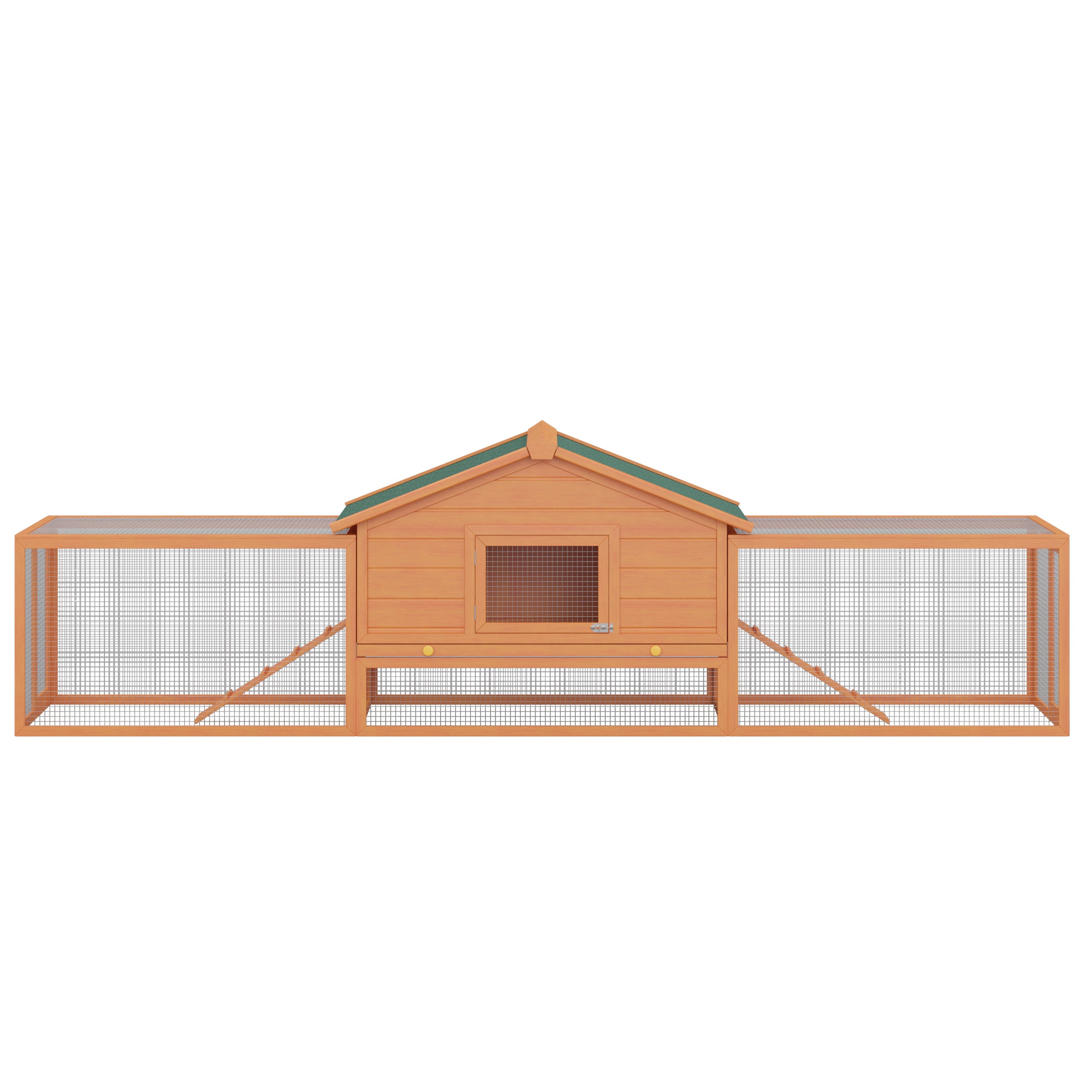 Small Animal Hutch Rabbit Hutch with 2 Enclosures 2 Ramps Small Animal House Small Animal Cage Weatherproof Pine Wood Natural+Green XXL 310 cm