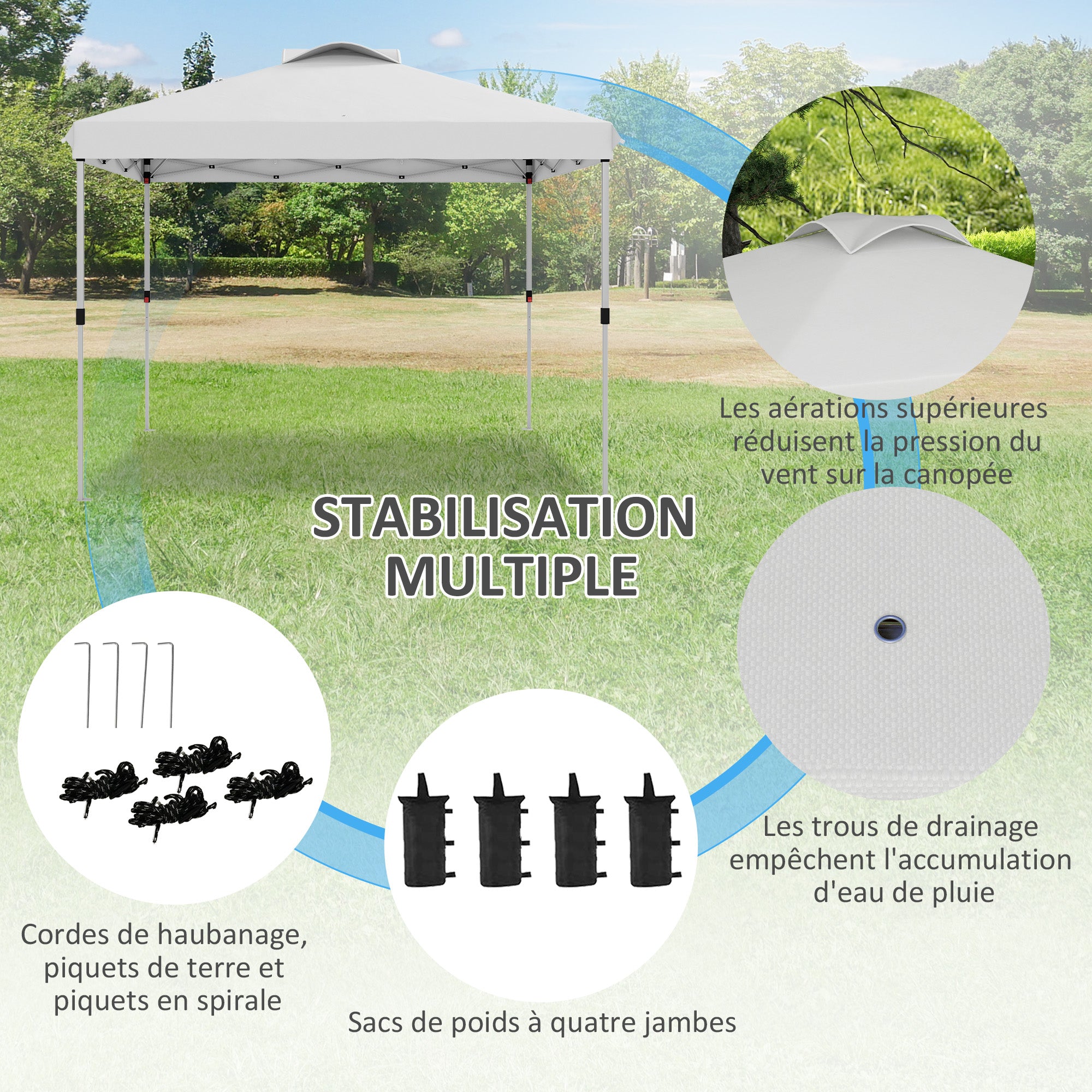 Pop-Up Folding Garden Gazebo Pavilion 3 x 3m with Wheeled Carry Bag, Adjustable Heights