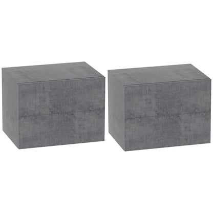 Set of 2 Wall-Mounted Nightstands with 2 Drawers, Bedroom Nightstands, Space-Saving Side Tables for Living Room, 40x29x30 cm, Gray Cement