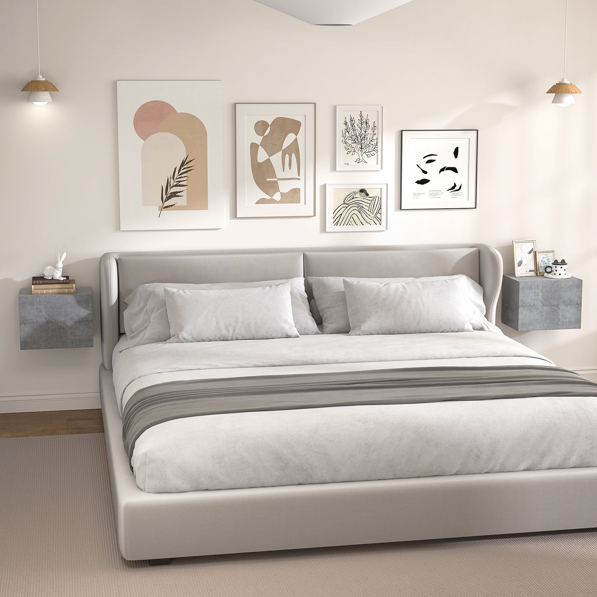 Set of 2 Wall-Mounted Nightstands with 2 Drawers, Bedroom Nightstands, Space-Saving Side Tables for Living Room, 40x29x30 cm, Gray Cement