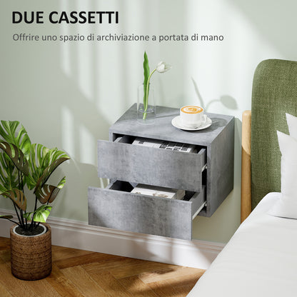 Set of 2 Wall-Mounted Nightstands with 2 Drawers, Bedroom Nightstands, Space-Saving Side Tables for Living Room, 40x29x30 cm, Gray Cement