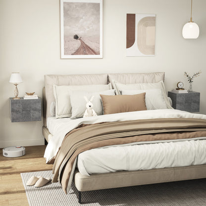 Set of 2 Wall-Mounted Nightstands with 2 Drawers, Bedroom Nightstands, Space-Saving Side Tables for Living Room, 40x29x30 cm, Gray Cement