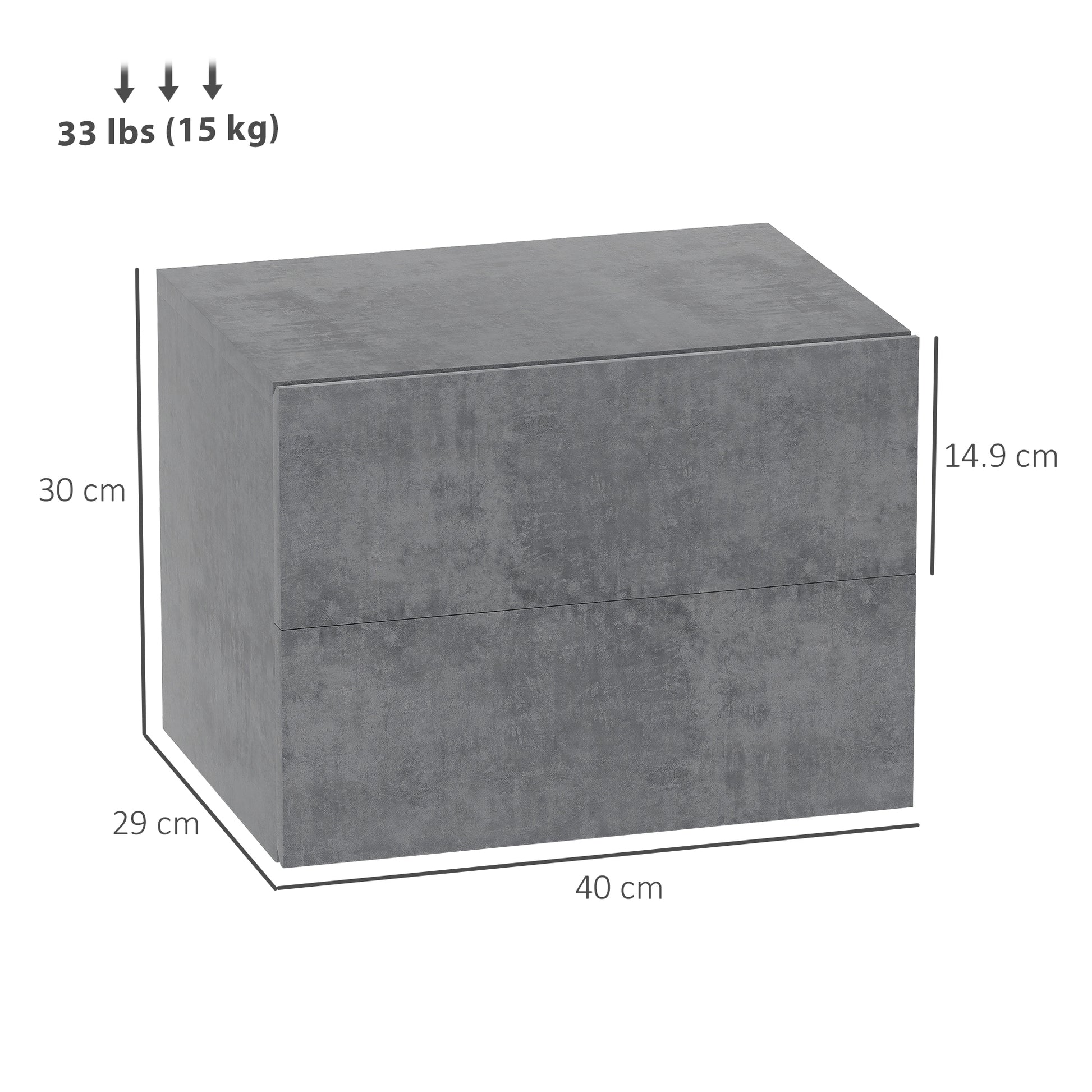 Set of 2 Wall-Mounted Nightstands with 2 Drawers, Bedroom Nightstands, Space-Saving Side Tables for Living Room, 40x29x30 cm, Gray Cement