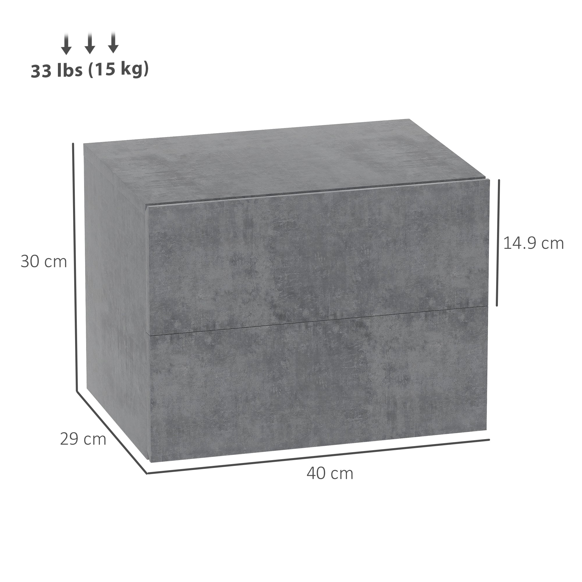 Set of 2 Wall-Mounted Nightstands with 2 Drawers, Bedroom Nightstands, Space-Saving Side Tables for Living Room, 40x29x30 cm, Gray Cement