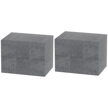 Set of 2 Wall-Mounted Nightstands with 2 Drawers, Bedroom Nightstands, Space-Saving Side Tables for Living Room, 40x29x30 cm, Gray Cement