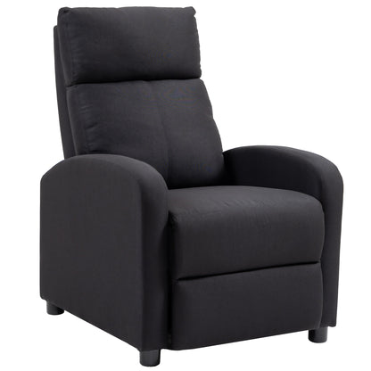 Upholstered Recliner Armchair with 135° Reclining Backrest and Retractable Footrest, in Black Linen, 69x87x100.5cm