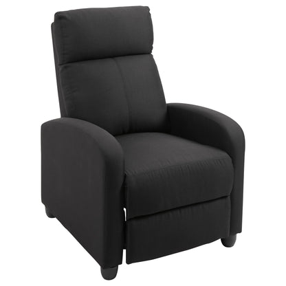 Upholstered Recliner Armchair with 135° Reclining Backrest and Retractable Footrest, in Black Linen, 69x87x100.5cm