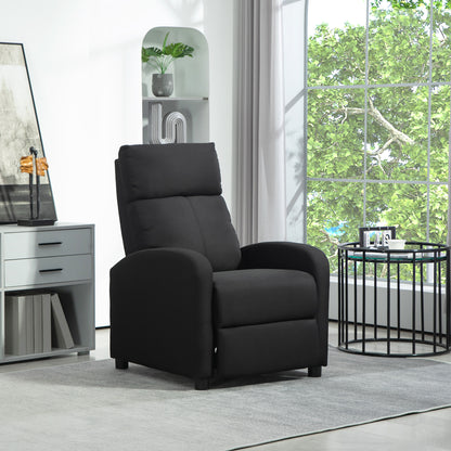 Upholstered Recliner Armchair with 135° Reclining Backrest and Retractable Footrest, in Black Linen, 69x87x100.5cm