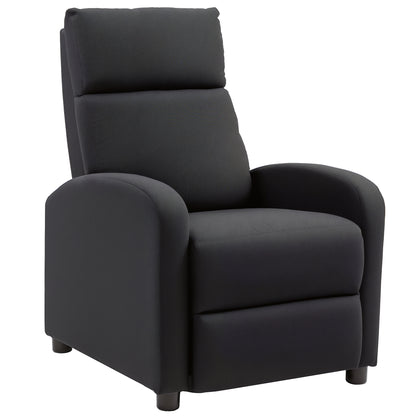 Upholstered Recliner Armchair with 135° Reclining Backrest and Retractable Footrest, in Black Linen, 69x87x100.5cm
