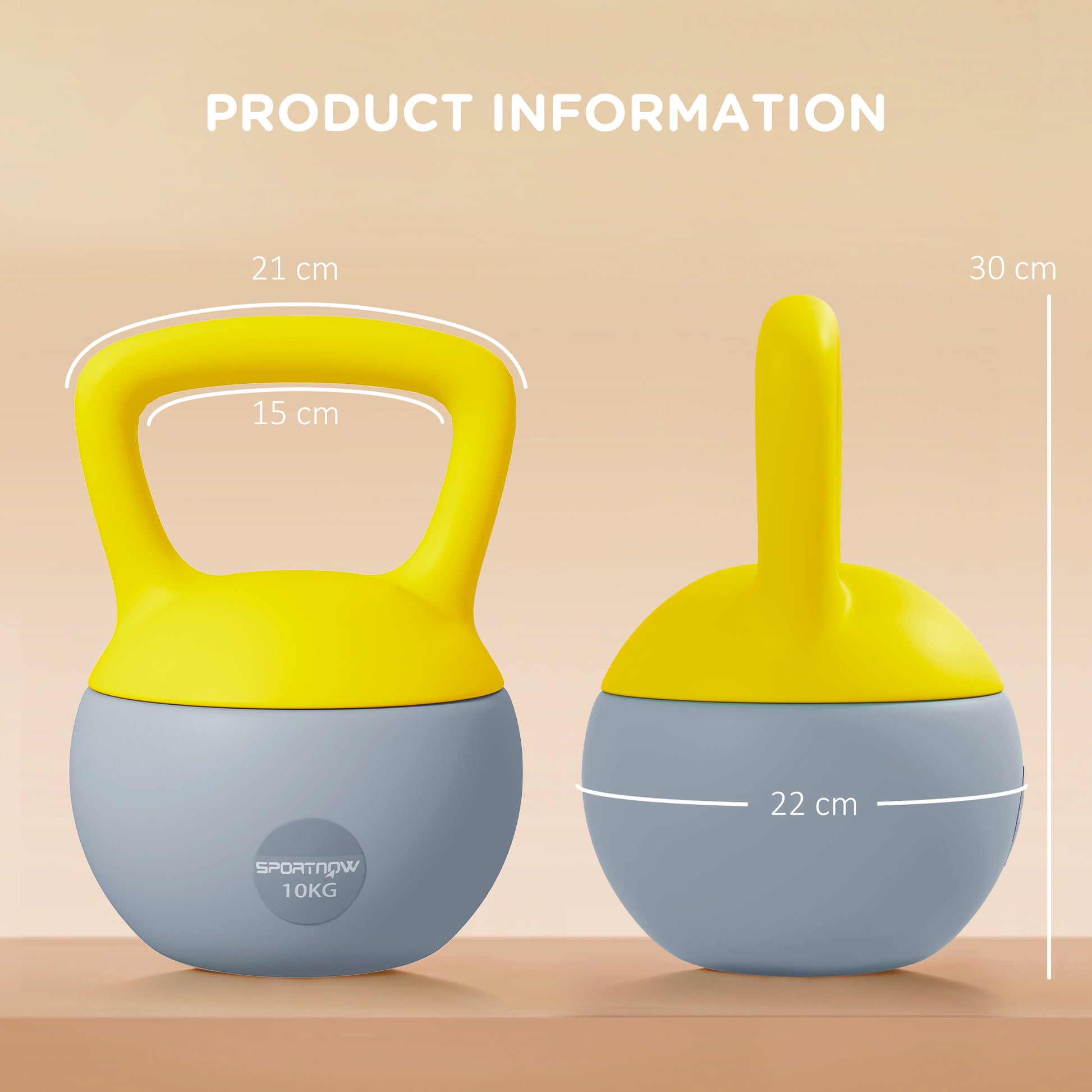 SPORTNOW 10kg Kettlebell Dumbbell with Non-Slip Handle for Fitness Muscle Cardio, Gray and Yellow
