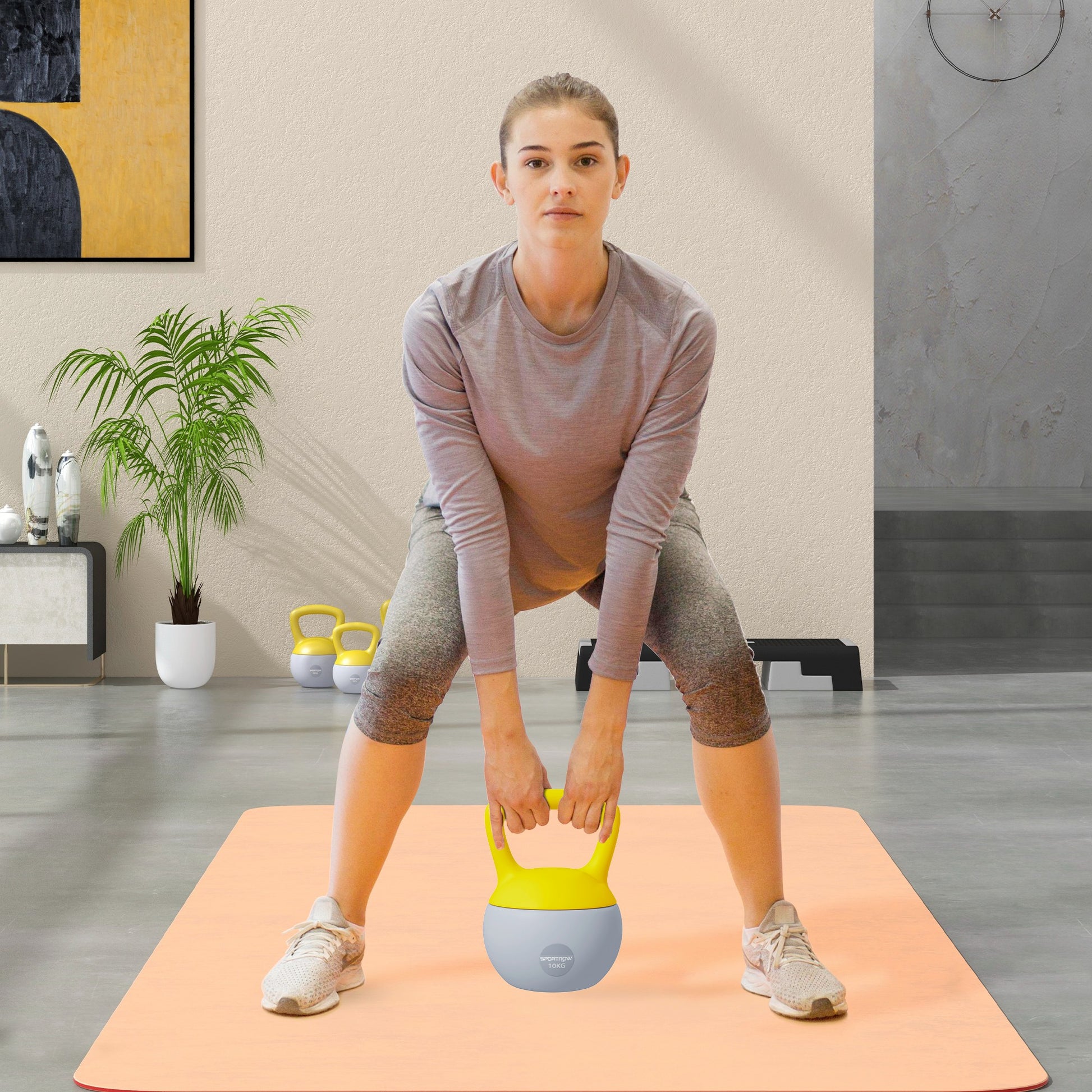 SPORTNOW 10kg Kettlebell Dumbbell with Non-Slip Handle for Fitness Muscle Cardio, Gray and Yellow
