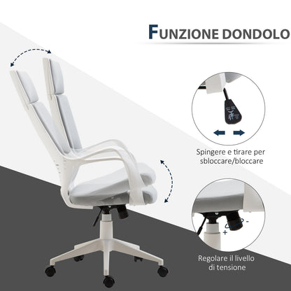 Office Chair with Rocking Function, Executive Swivel Fabric Armchair, 63x63x117-127 cm, Gray