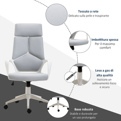 Office Chair with Rocking Function, Executive Swivel Fabric Armchair, 63x63x117-127 cm, Gray