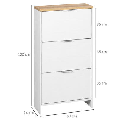 Shoe Cabinet, Shoe Rack, 3 Drop Leaf Doors, Adjustable Shelves, for Entryway, Hallway, 60 x 24 x 120 cm, White