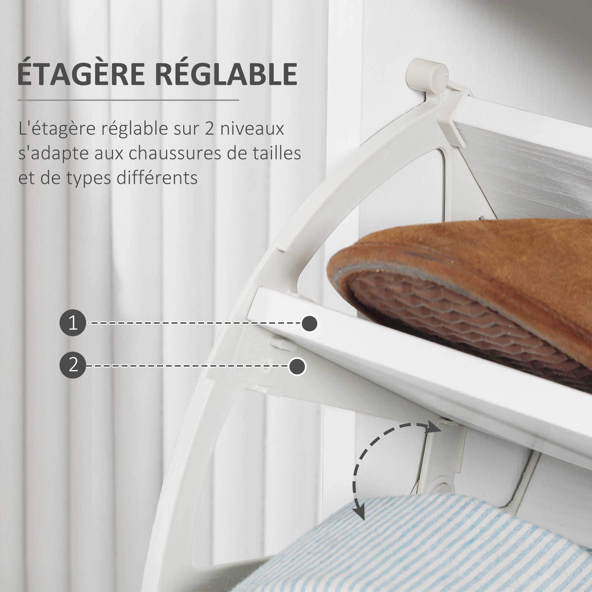 Shoe Cabinet, Shoe Rack, 3 Drop Leaf Doors, Adjustable Shelves, for Entryway, Hallway, 60 x 24 x 120 cm, White