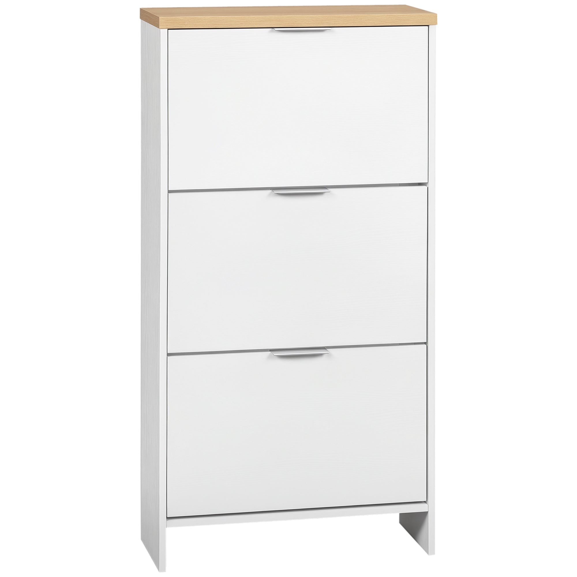 Shoe Cabinet, Shoe Rack, 3 Drop Leaf Doors, Adjustable Shelves, for Entryway, Hallway, 60 x 24 x 120 cm, White