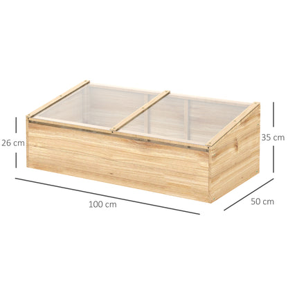 Wooden Greenhouse Cold Frame Planter Box Garden & Planting System for Garden Balcony, 100 x 50 x 35 cm, Natural, Fir Wood, PC Panel