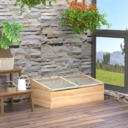 Wooden Greenhouse Cold Frame Planter Box Garden & Planting System for Garden Balcony, 100 x 50 x 35 cm, Natural, Fir Wood, PC Panel