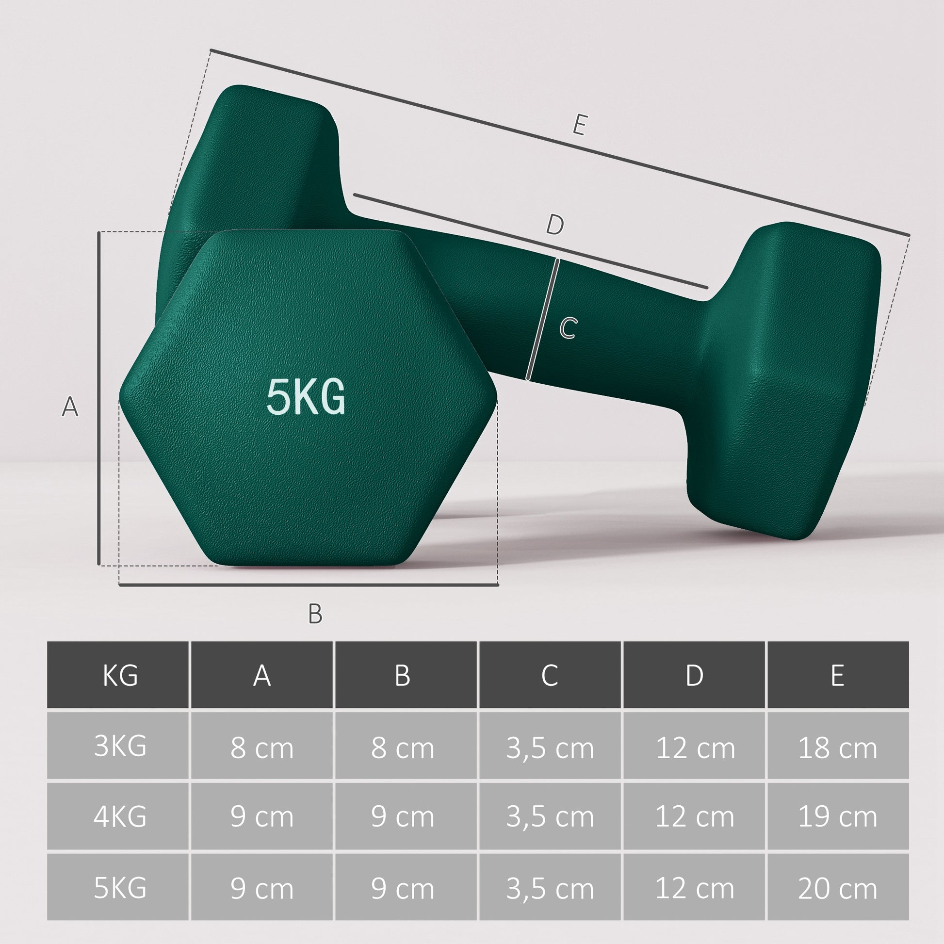SPORTNOW Dumbbell Set 6 Dumbbells with Foldable Dumbbell Stand, 2 x 3kg, 2 x 4kg, 2 x 5kg Hex Dumbbells, Kettlebell for Fitness, Gymnastics, Home
