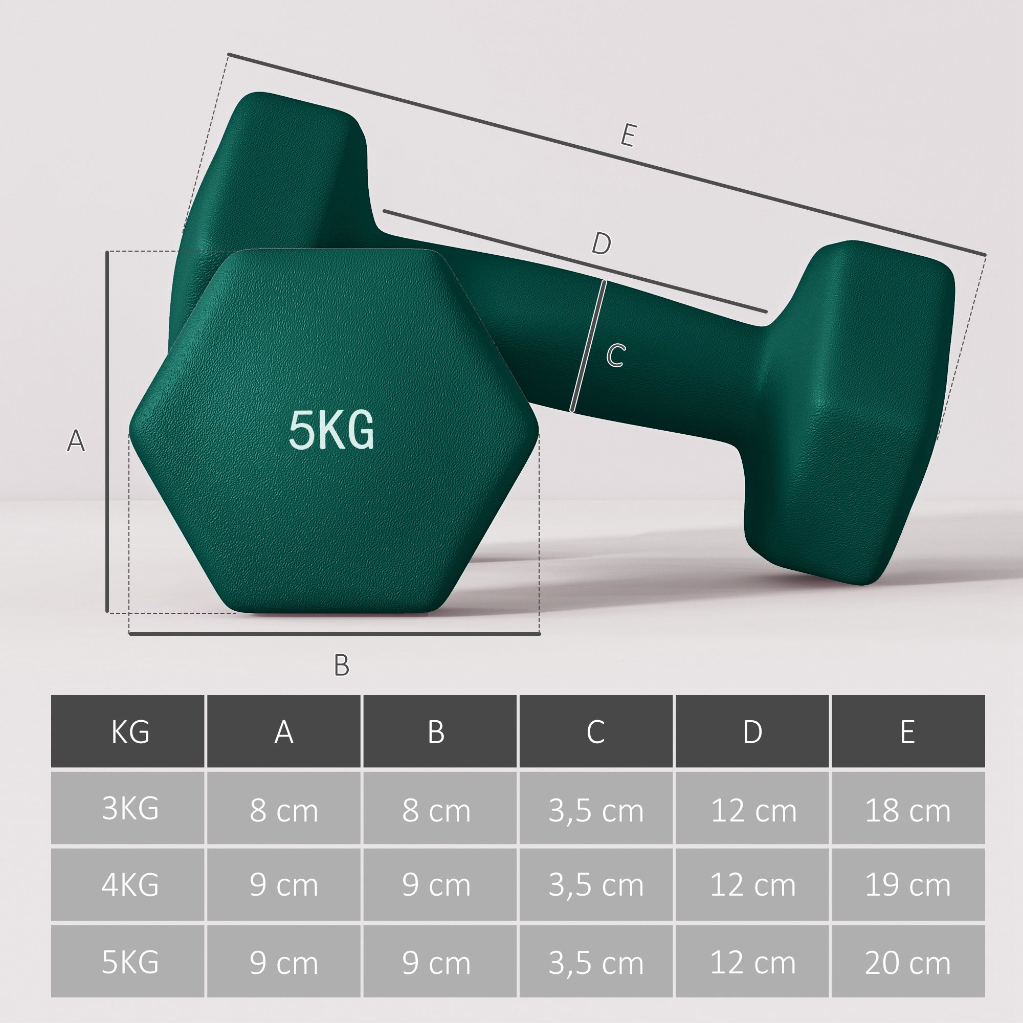 SPORTNOW Dumbbell Set 6 Dumbbells with Foldable Dumbbell Stand, 2 x 3kg, 2 x 4kg, 2 x 5kg Hex Dumbbells, Kettlebell for Fitness, Gymnastics, Home