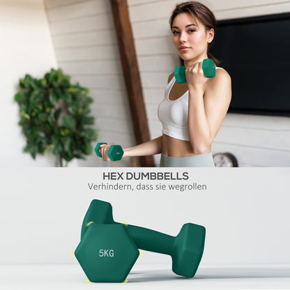 SPORTNOW Dumbbell Set 6 Dumbbells with Foldable Dumbbell Stand, 2 x 3kg, 2 x 4kg, 2 x 5kg Hex Dumbbells, Kettlebell for Fitness, Gymnastics, Home