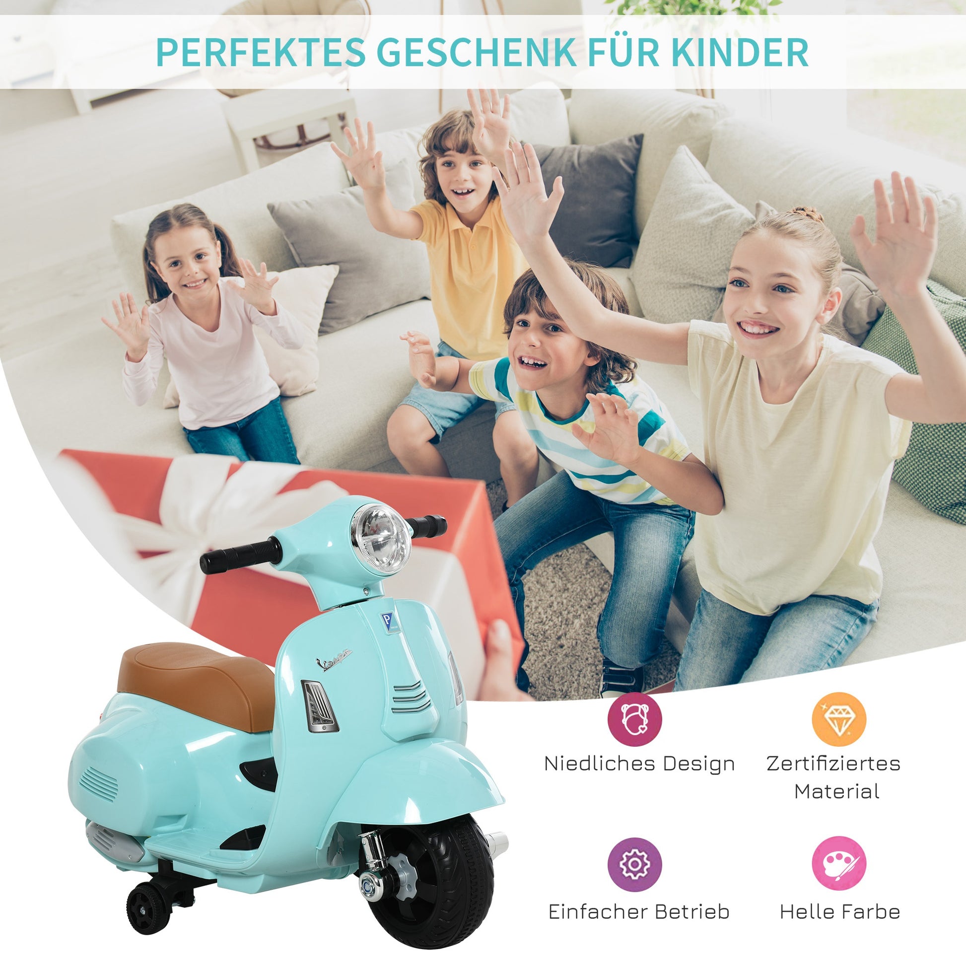 Electric Kids Vespa Motorcycle with LED Light, Sound, Children's Electric Motorcycle for Kids 18-36 Months Green