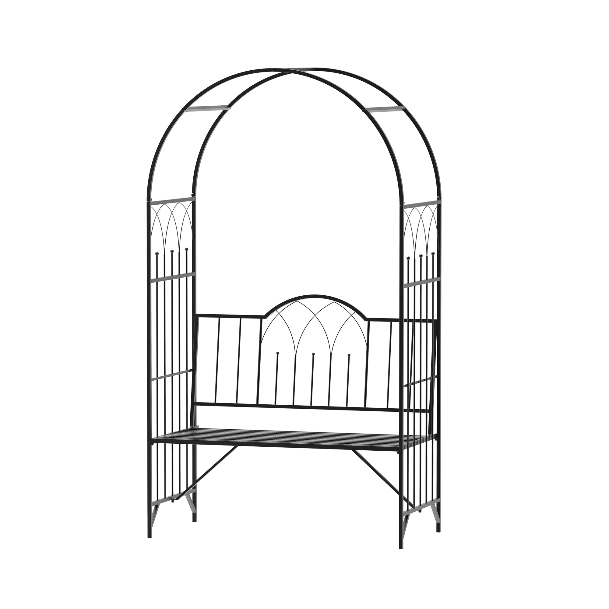 Metal Rose Arch Climbing Plant Support Garden Arch with Bench Top Arch Arbor Climbing Arch for Roses Arch Trellis Rose Support for Garden 115 x 59 x 203 cm Black
