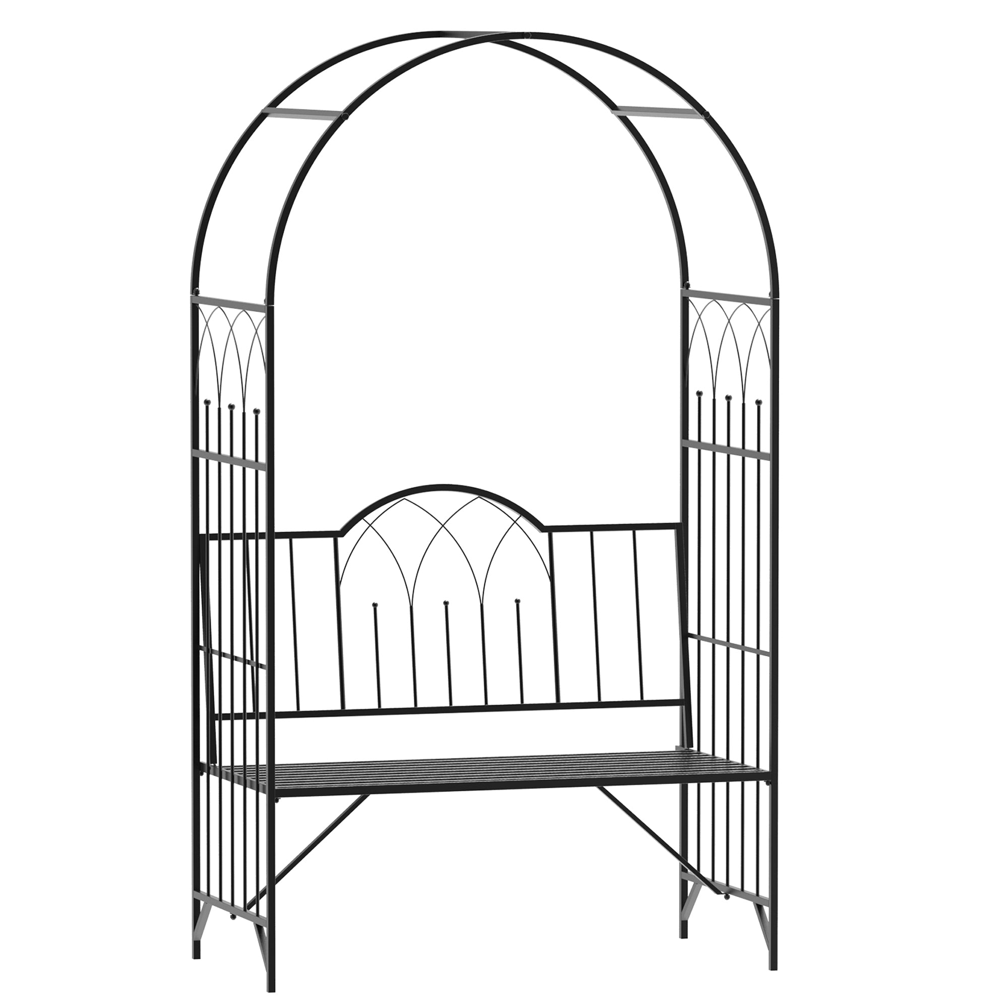 Metal Rose Arch Climbing Plant Support Garden Arch with Bench Top Arch Arbor Climbing Arch for Roses Arch Trellis Rose Support for Garden 115 x 59 x 203 cm Black