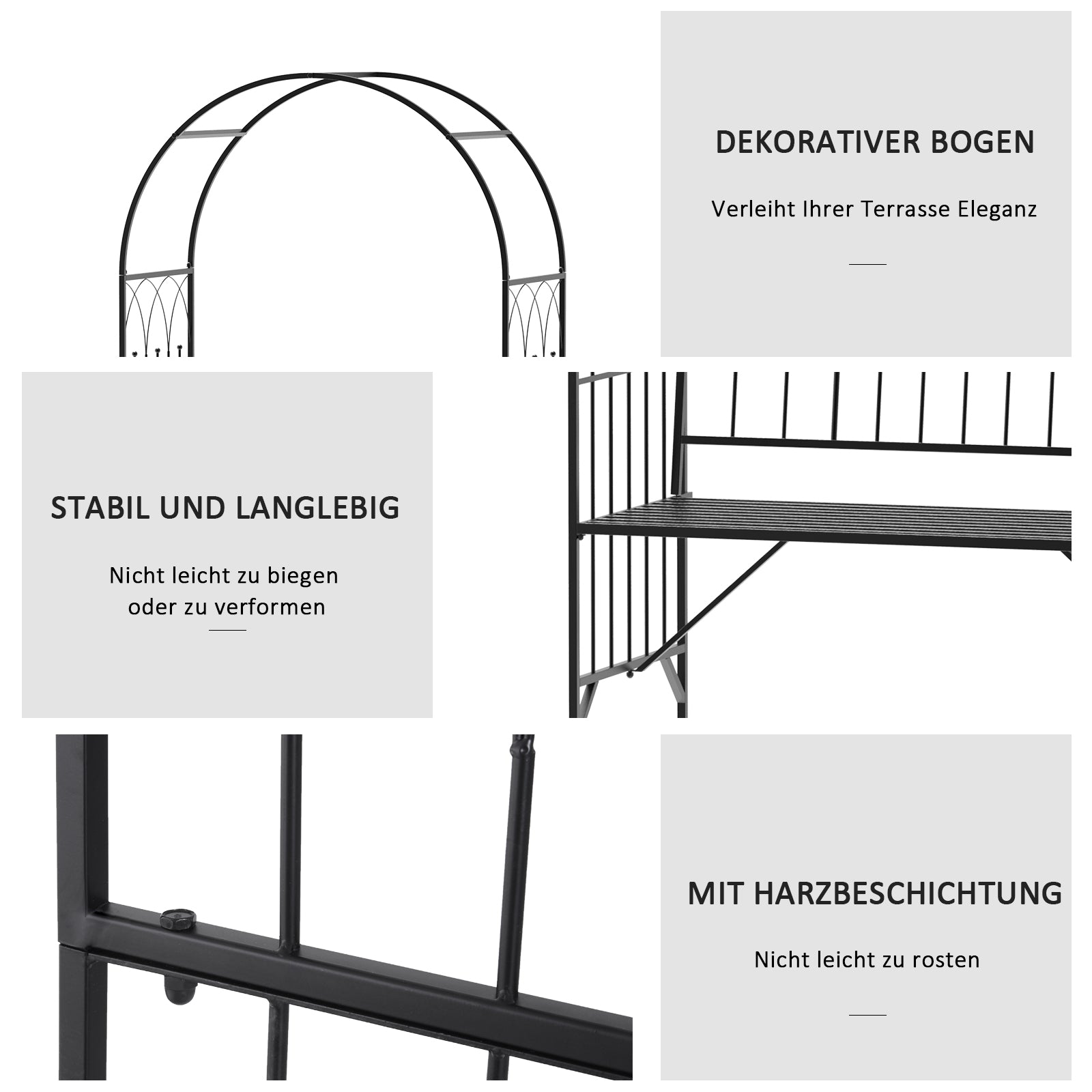 Metal Rose Arch Climbing Plant Support Garden Arch with Bench Top Arch Arbor Climbing Arch for Roses Arch Trellis Rose Support for Garden 115 x 59 x 203 cm Black