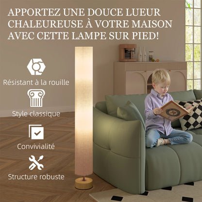 Floor Lamp with Contemporary Linen Lampshade, Foot Switch, 2 x E27 Bulb Socket, Living Room, Bedroom, Office, 120 cm, Gray