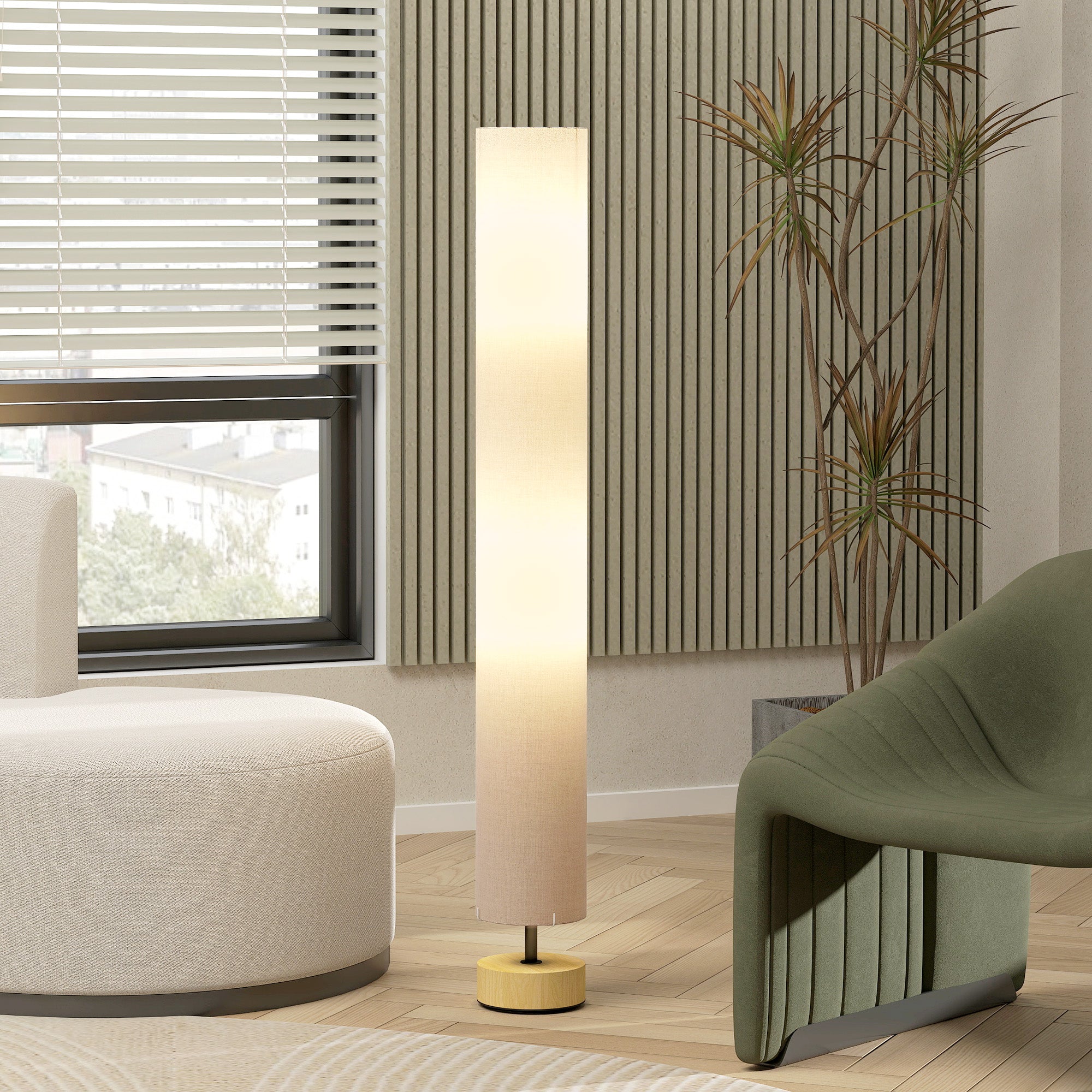 Floor Lamp with Contemporary Linen Lampshade, Foot Switch, 2 x E27 Bulb Socket, Living Room, Bedroom, Office, 120 cm, Gray