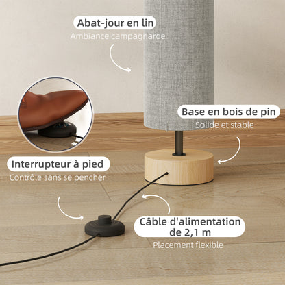 Floor Lamp with Contemporary Linen Lampshade, Foot Switch, 2 x E27 Bulb Socket, Living Room, Bedroom, Office, 120 cm, Gray
