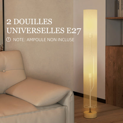 Floor Lamp with Contemporary Linen Lampshade, Foot Switch, 2 x E27 Bulb Socket, Living Room, Bedroom, Office, 120 cm, Gray