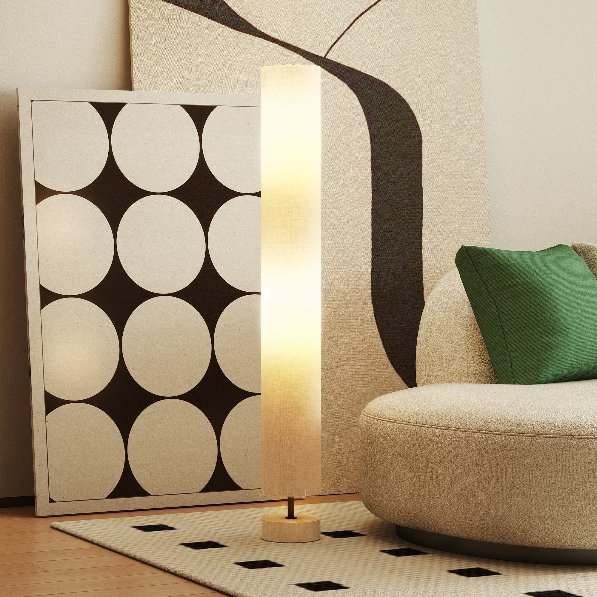 Floor Lamp with Contemporary Linen Lampshade, Foot Switch, 2 x E27 Bulb Socket, Living Room, Bedroom, Office, 120 cm, Gray