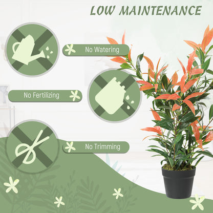 Artificial Photinia 35.4 in (90 cm), 300 Leaves, Realistic-Looking Plastic Plant with Adjustable Branches — Living Room, Bedroom, Office, Garden Décor