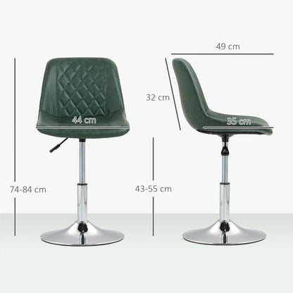 Armless Office Chair without Wheels, Swivel Desk Chair with Steel Base, Adjustable Height, Ergonomic Faux Leather Chair, Green