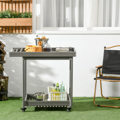 Serving Cart, Barbecue Trolley with Towel Holder, Garden Rolling Cart with 2 Shelves, Outdoor Multifunction Table with Wheels, for Garden, Balcony, 87 x 50 x 80cm