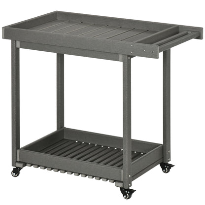 Serving Cart, Barbecue Trolley with Towel Holder, Garden Rolling Cart with 2 Shelves, Outdoor Multifunction Table with Wheels, for Garden, Balcony, 87 x 50 x 80cm