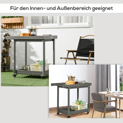 Serving Cart, Barbecue Trolley with Towel Holder, Garden Rolling Cart with 2 Shelves, Outdoor Multifunction Table with Wheels, for Garden, Balcony, 87 x 50 x 80cm