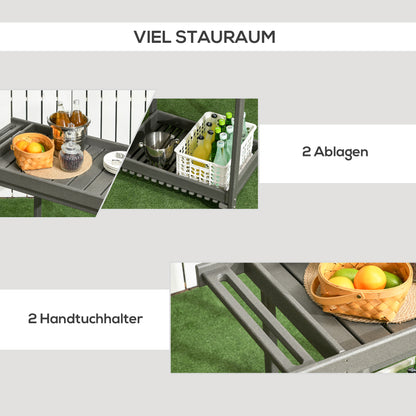 Serving Cart, Barbecue Trolley with Towel Holder, Garden Rolling Cart with 2 Shelves, Outdoor Multifunction Table with Wheels, for Garden, Balcony, 87 x 50 x 80cm
