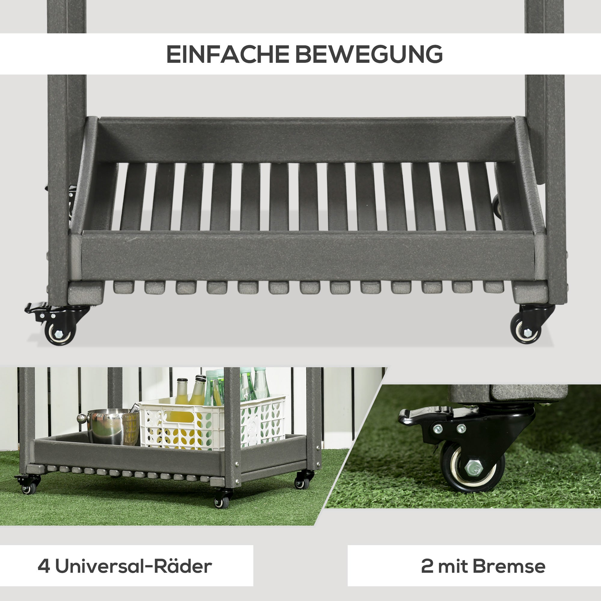 Serving Cart, Barbecue Trolley with Towel Holder, Garden Rolling Cart with 2 Shelves, Outdoor Multifunction Table with Wheels, for Garden, Balcony, 87 x 50 x 80cm