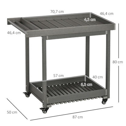 Serving Cart, Barbecue Trolley with Towel Holder, Garden Rolling Cart with 2 Shelves, Outdoor Multifunction Table with Wheels, for Garden, Balcony, 87 x 50 x 80cm