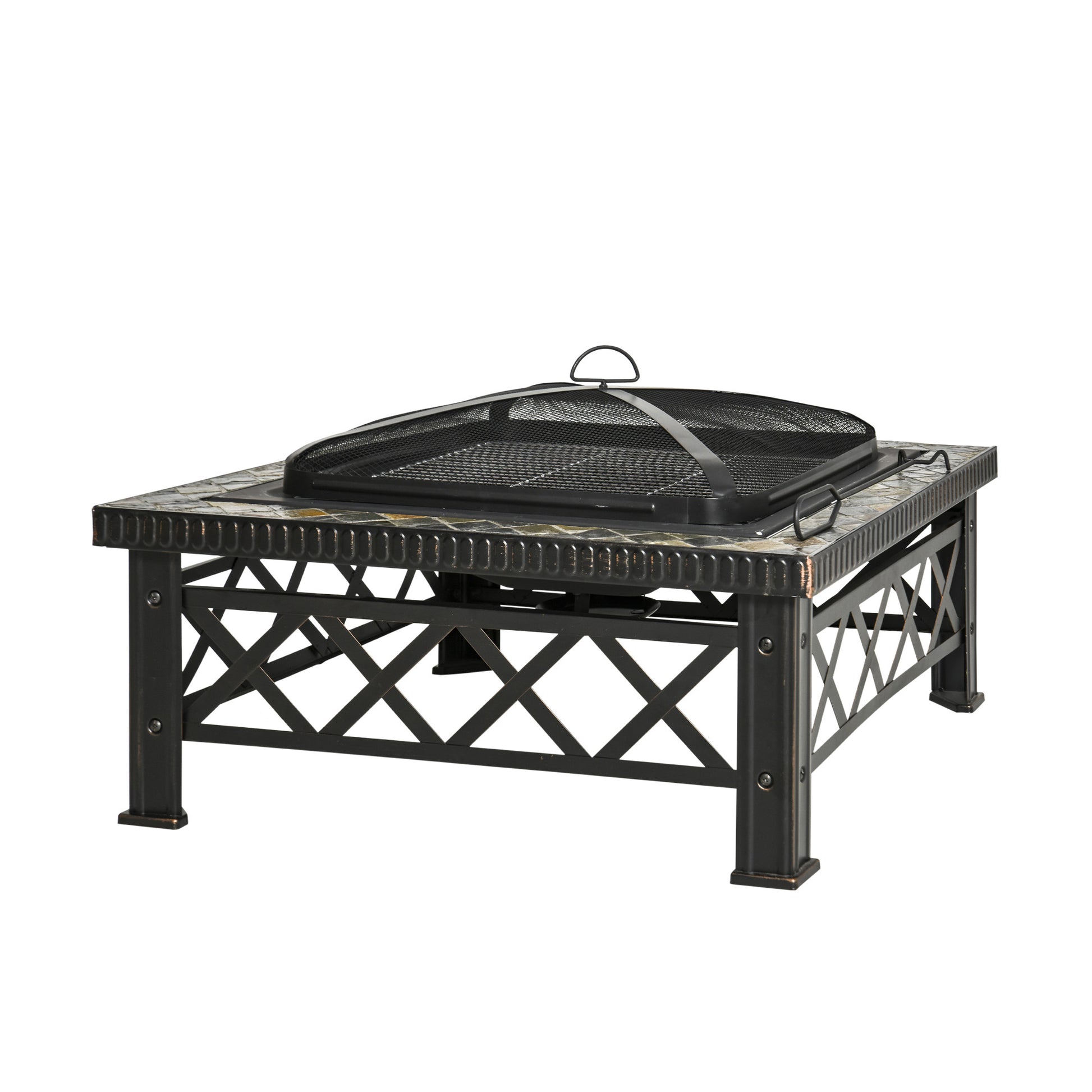3-in-1 Fire Pit Fire Basket Fire Pit with Spark Protection Grill Grate Ice Bucket Garden BBQ Black 76cm x 76cm x 47cm