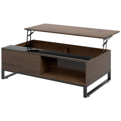 Coffee Table, Side Table with Adjustable Plate, Sofa Table with Storage, Coffee Table in Modern Design, for Living Room, Office, Steel, Walnut, Black, 102 x 58 x 35.5 cm