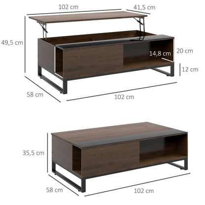 Coffee Table, Side Table with Adjustable Plate, Sofa Table with Storage, Coffee Table in Modern Design, for Living Room, Office, Steel, Walnut, Black, 102 x 58 x 35.5 cm