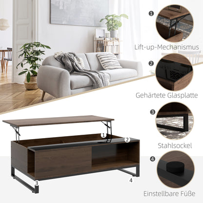 Coffee Table, Side Table with Adjustable Plate, Sofa Table with Storage, Coffee Table in Modern Design, for Living Room, Office, Steel, Walnut, Black, 102 x 58 x 35.5 cm