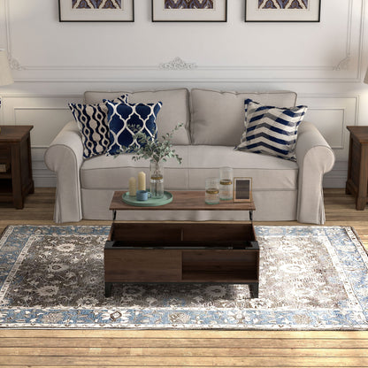 Coffee Table, Side Table with Adjustable Plate, Sofa Table with Storage, Coffee Table in Modern Design, for Living Room, Office, Steel, Walnut, Black, 102 x 58 x 35.5 cm