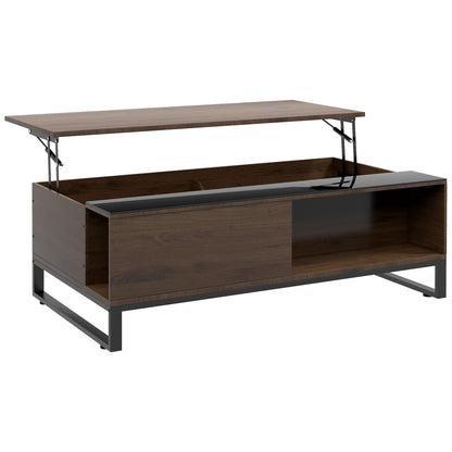 Coffee Table, Side Table with Adjustable Plate, Sofa Table with Storage, Coffee Table in Modern Design, for Living Room, Office, Steel, Walnut, Black, 102 x 58 x 35.5 cm